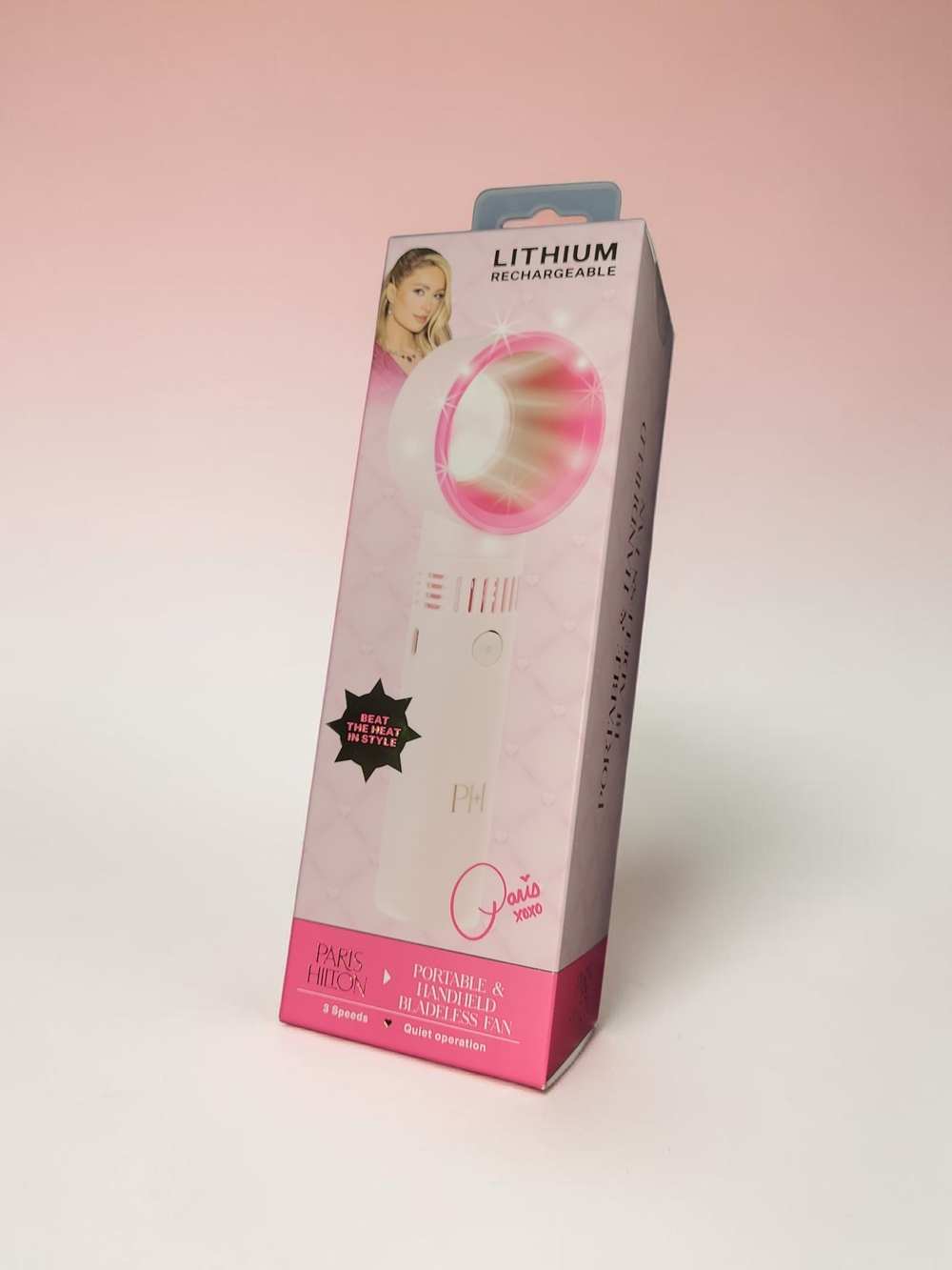 Paris Hilton Rechargeable Handheld Fan - Pink & White
